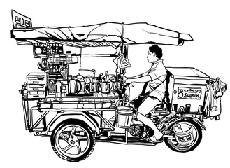 Crédence de cuisine en verre imprimé Art Studio Bangkok, Thaïlande. tricycle de nourriture de rue