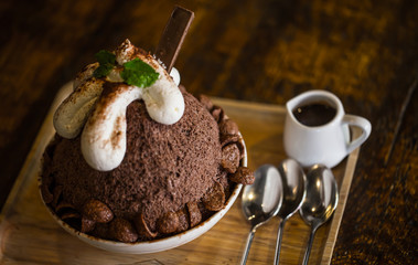 Bingsu Chocolate on table.
