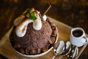 Bingsu Chocolate on table.