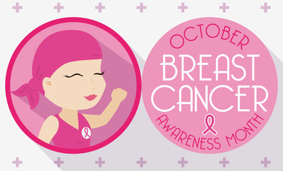 Cute Girl Celebrating Battle Against Breast Cancer in October, Vector Illustration