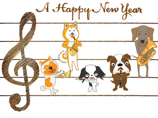 ２０１８年の年賀状素材の犬のコンサート。