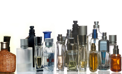 Perfume and fragrance bottles with reflection