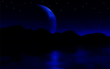 Luna menguante con estrellas en la noche