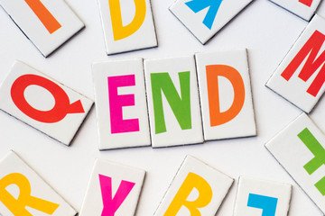 word end made of colorful letters