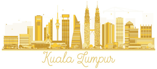 Kuala Lumpur Malaysia City skyline golden silhouette.
