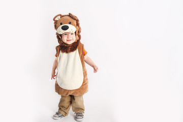 Adorable toddler dressed up in Lion Halloween Costume