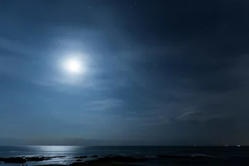 Rolgordijnen Moon and seascape at night © leungchopan