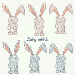 Fototapeta premium Baby vector rabbits set in rustic cute style