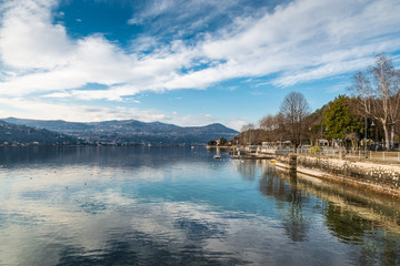 Lake Maggiore, Angera, Italy. View from the village towards the bank of Piedmont between the towns...