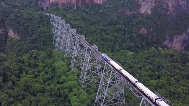 The famous viaduct Goteik between Pyin Oo Lwin and Hsipaw in Myanmar.It is the highest bridge in Myanmar.Aerial view from the drone 