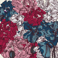 Fototapety  Piękna ilustracja z narysowanymi kwiatami maku w stylu vintage do projektowania