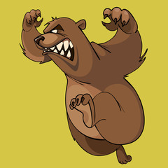 Naklejka premium cartoon furious brown bear runs on hind legs