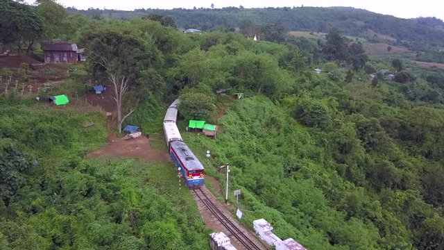 The famous viaduct Goteik between Pyin Oo Lwin and Hsipaw in Myanmar.It is the highest bridge in Myanmar.Aerial view from the drone 