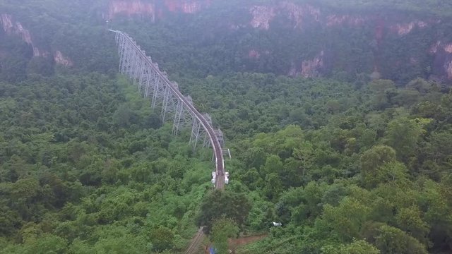 The famous viaduct Goteik between Pyin Oo Lwin and Hsipaw in Myanmar.It is the highest bridge in Myanmar.Aerial view from the drone 