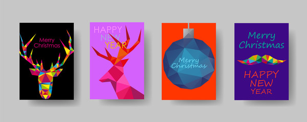 Colorful holiday Christmas cover trendy design template, Vector backgrounds set. Design industry for posters, placards,banners, flyers. Hand drawn illustration.