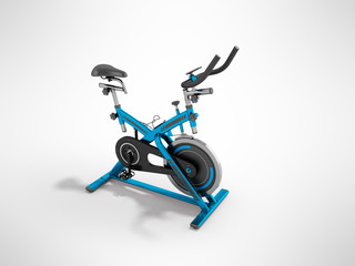 A modern exercise bike is a compact version for home use with an electronic length-of-route sensor, a 3D 3d render on a gray background