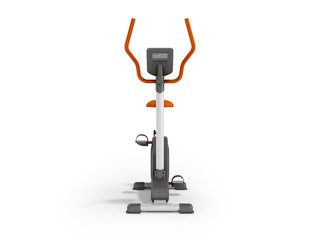 Modern sport exercise bike for home use with electronic fitness sensor orange front 3d rendering on white background