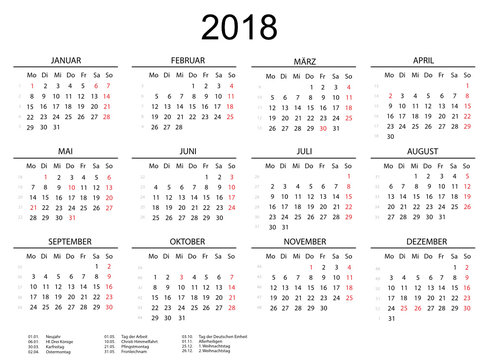 Kalender 2018 quer mit Linien