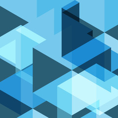 Vector geometric abstract background, blue sky color triangles and lines.