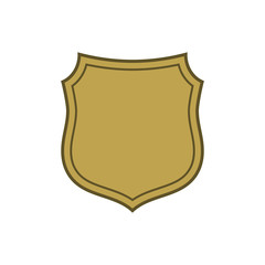 Shield shape gold icon. Simple silhouette flat logo on white background. Symbol of security, protection, safety, strong. Element for secure protect design emblem decoration. Vector illustration