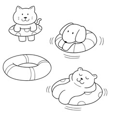 vector set of animal and life ring