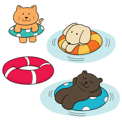 vector set of animal and life ring