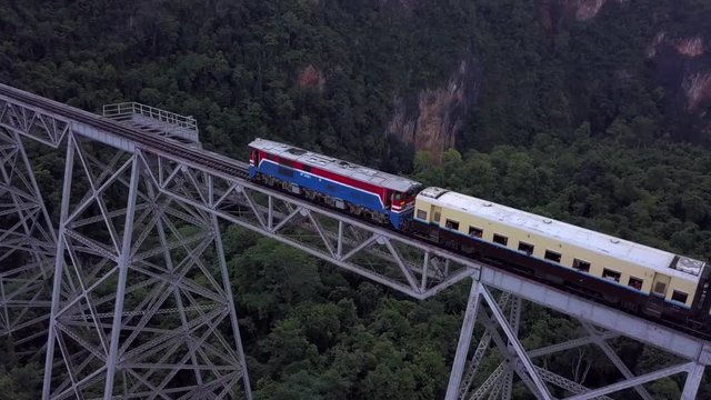 The famous viaduct Goteik between Pyin Oo Lwin and Hsipaw in Myanmar.It is the highest bridge in Myanmar.Aerial view from the drone 