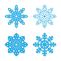 Snowflakes signs set. Blue Snowflake icons isolated on white background. Snow flake silhouettes. Symbol of snow, holiday, cold weather, frost. Winter design element Vector illustration