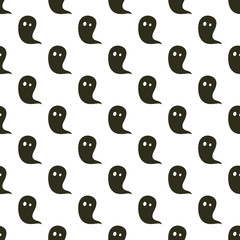 Ghost geometric seamless pattern. Halloween flat icon symbol in black color on white background.