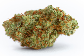 Close up of prescription medical marijuana strain Tahoe OG flower on white background