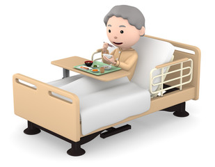 入院中 食事をするシニア女性 3Dイラスト