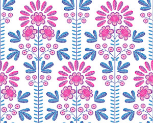 Vector seamless decorative floral embroidery pattern, ornament for textile decor. Ethnic handmade style background design. - 177505704