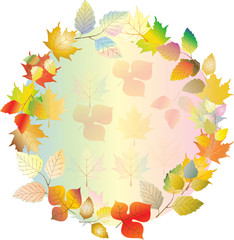 Autumn leaves-happy thanksgiving day - and autumn doodle leaves and realistic maple leaves on blurred background