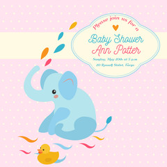 Baby shower invitation card with elephant and little duck