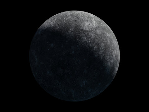 sunrise over planet Mercury isolated on black background