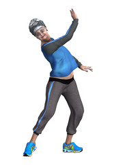 3D Rendering Senior Woman Dancing on White
