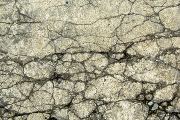 Background and Wallpaper or texture of broken cement road old with damage and crack.