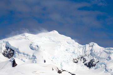 A snow and glacier topped mountain in Antarctica