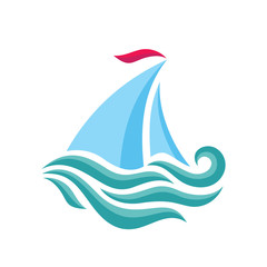 Obraz premium Sailboat - vector logo template concept illustration. Ship icon. Sea trip sign. Boat symbol. Design element
