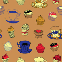 Tea time card. Pattern design.