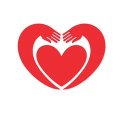 Arms around the heart. Abstract background.