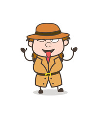 Funny Face with Stuck Out Tongue - Female Explorer Scientist Cartoon Vector