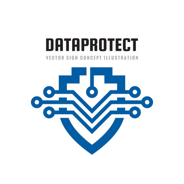 Date protection - vector logo template concept illustration. Abstract shield symbol with electronic design elements. Antivirus creative sign. Guard security technology icon. 