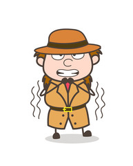 Shivering in Fear - Female Explorer Scientist Cartoon Vector