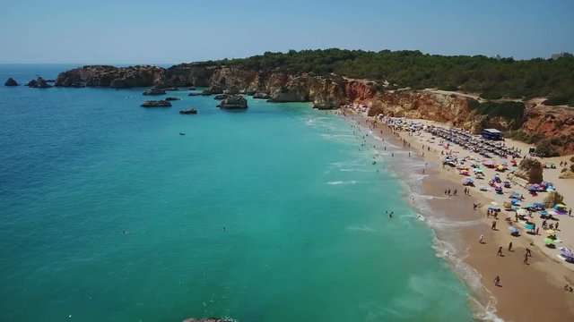 Aerial drone shooting sky beach Barranco das Canas in Portimao