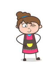 Naughty Smile with Winking Eye - Beautician Girl Artist Cartoon Vector