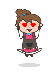 Happy Face with Heart Eyes - Beautician Girl Artist Cartoon Vector