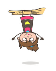 Hanging Upside Down - Beautician Girl Artist Cartoon Vector