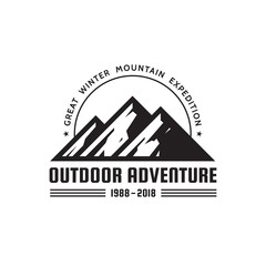 Outdoor Adventure - vector logo template concept illustration. Abstract mountains silhouette creative badge sign. Black & white design elements.