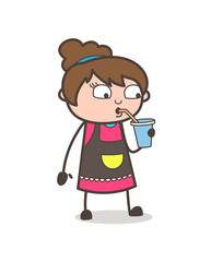 Drinking Enery Drink - Beautician Girl Artist Cartoon Vector